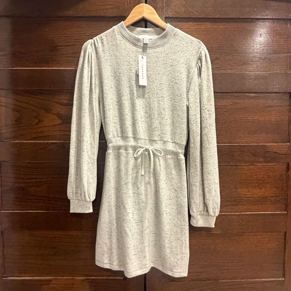 NWT Topshop 10 cozy knit sweater dress long sleeve tie waist oatmeal Nordstrom